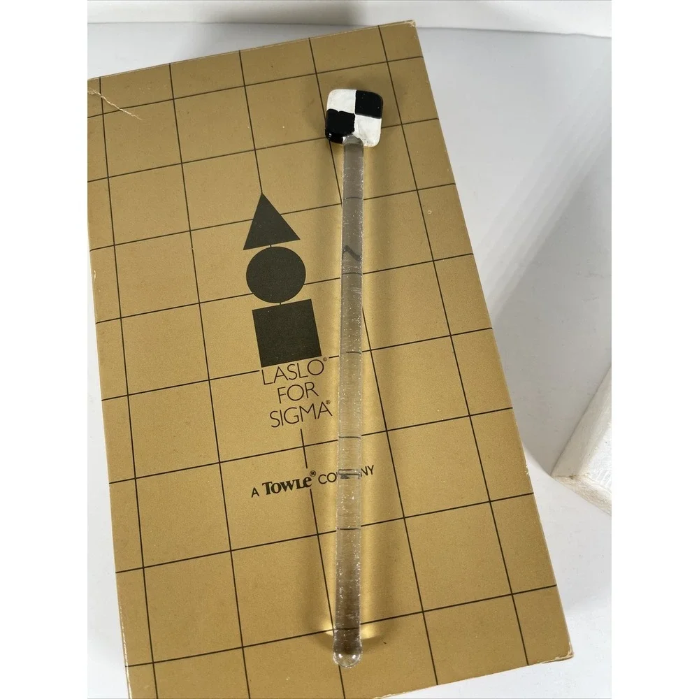 Vintage Laslo for Sigma Glass Check‎ Stirrers Drink Cocktail Checkered Flag MCM